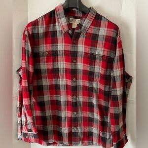Duluth Trading Co Men's Red and Black Plaid Shirt chest  pockets 2XL